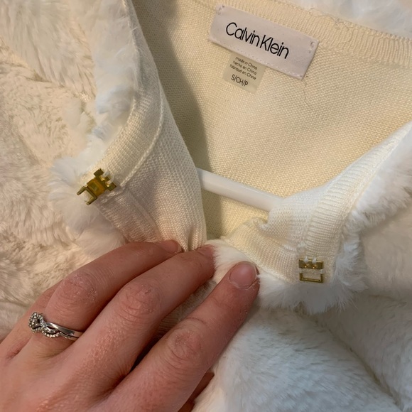 White Calvin Klein Sheer Stripe Shrug with clasp - Picture 2 of 7